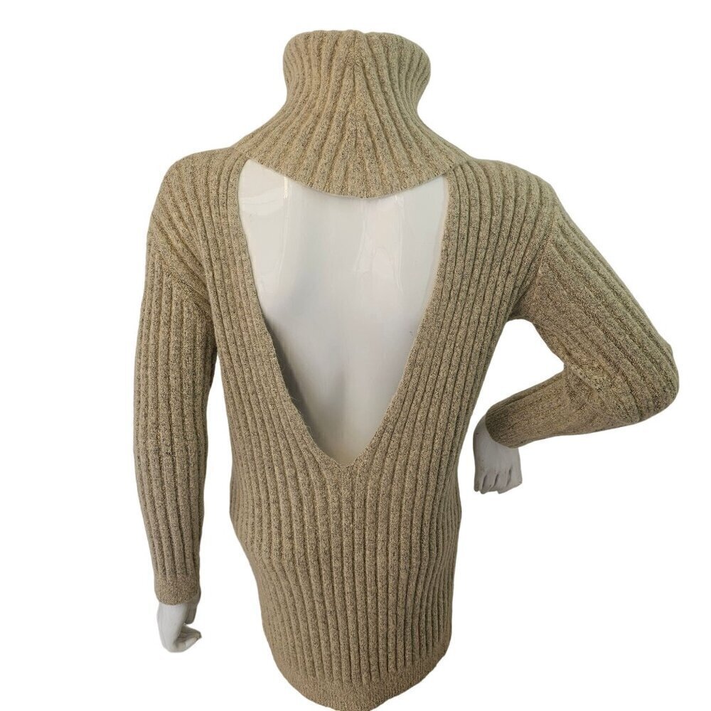 Tobi Open Back Sweater Women S Turtle Neck Long Slv Tunic Length Oatmeal NEW
